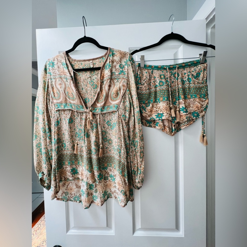 Reserved Spell and the Gypsy Boho Blossom Sage Blouse and Shorts Set XS